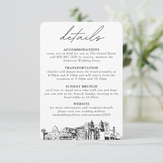 Tucson bruiloft kleine verticale details informatiekaartje (Staand voorkant)