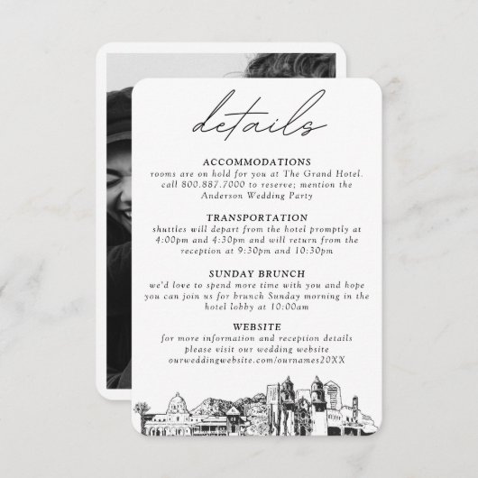 Tucson bruiloft kleine verticale details informatiekaartje (Voorkant / Achterkant)