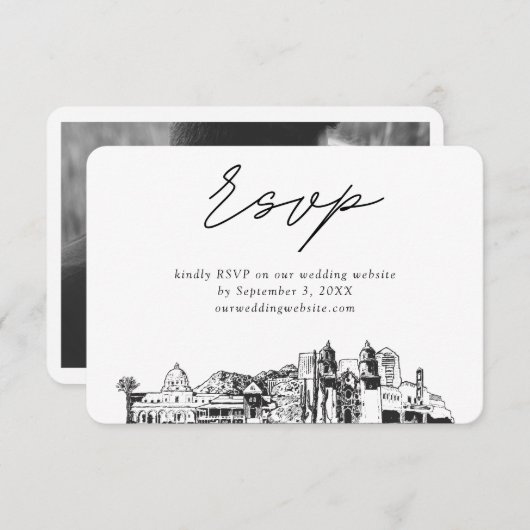 Tucson Bruiloft Minimalistische schets RSVP Informatiekaartje (Voorkant / Achterkant)