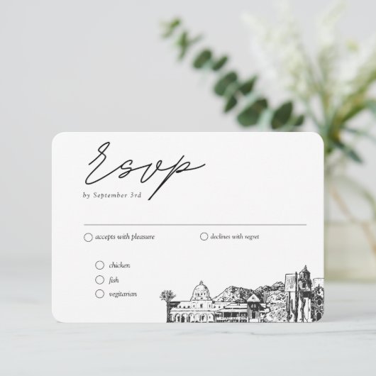 Tucson Bruiloft Traditionele RSVP Maaltijden Optie Informatiekaartje (Staand voorkant)