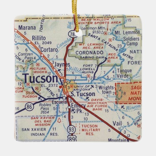 Tucson  Road Map Ornament (Voorkant)