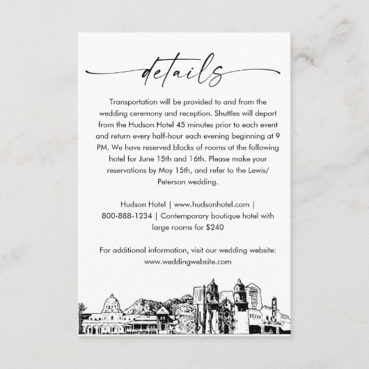 Tucson Skyline bruiloft details Kaart, 3.5x5 Informatiekaartje (Voorkant)