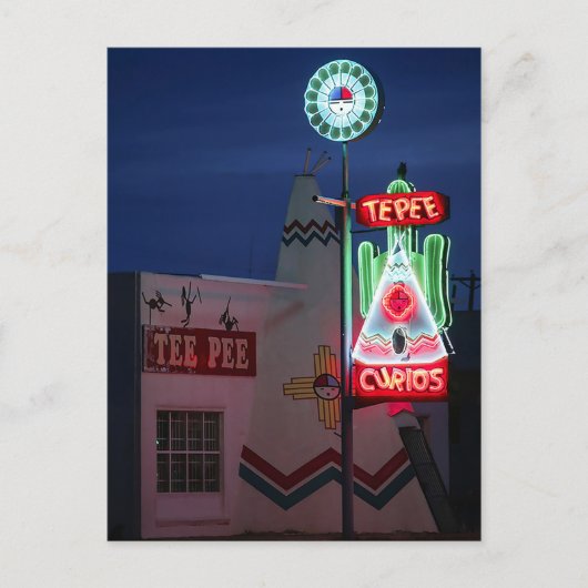 Tucumcari vanavond. TeePee Curios. Route 66 Briefkaart (Voorkant)