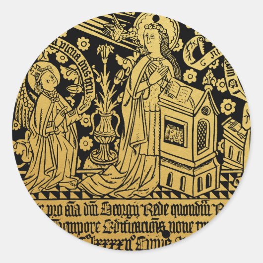 Tudor Brass Rubbing Aankondiging Mary Angel Ronde Sticker (Voorkant)