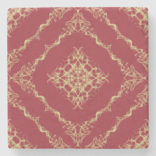 Tudor Geïnspireerd Gold- en rood Fractal Diamond-o Stenen Onderzetter