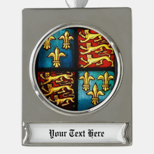 Tudor House Royal Coat of Arms Glas in lood Verzilverd Banner Ornament
