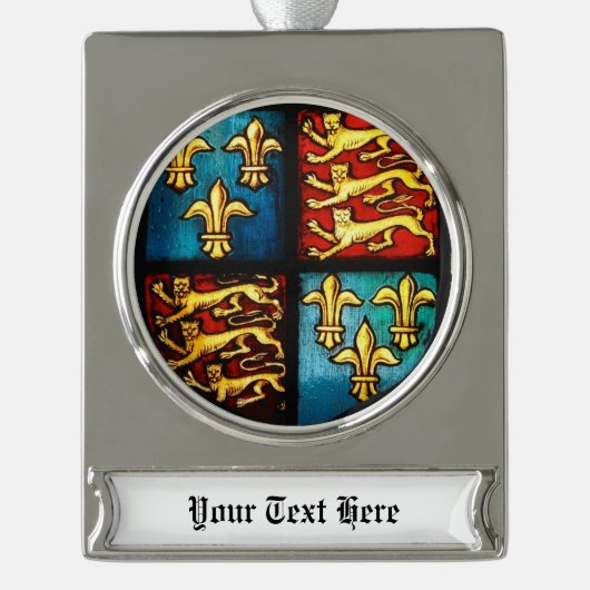 Tudor House Royal Coat of Arms Glas in lood Verzilverd Banner Ornament (Voorkant)