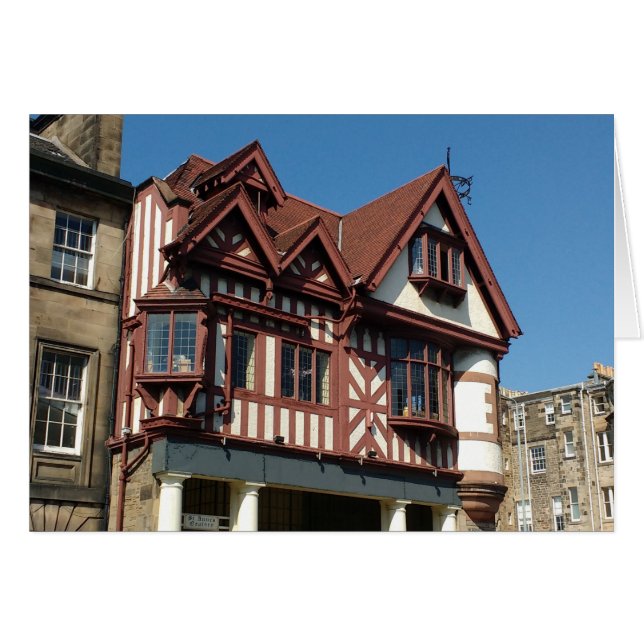 Tudor oak lijst building, Edinburgh, Schotland (Voorkant Horizontaal)