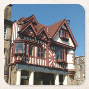 Tudor oak lijst building, Edinburgh, Schotland Kartonnen Onderzetters