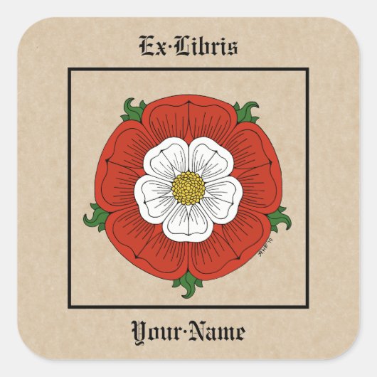 Tudor Roos Bookplate Vierkante Sticker (Voorkant)