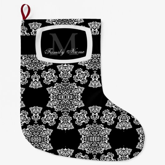 Tudor Roos Damask (White) (Monogram) Grote Kerstsok (Voorkant)
