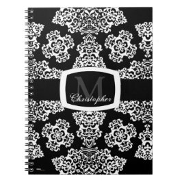 Tudor Roos Damask (White) (Monogram) Notitieboek