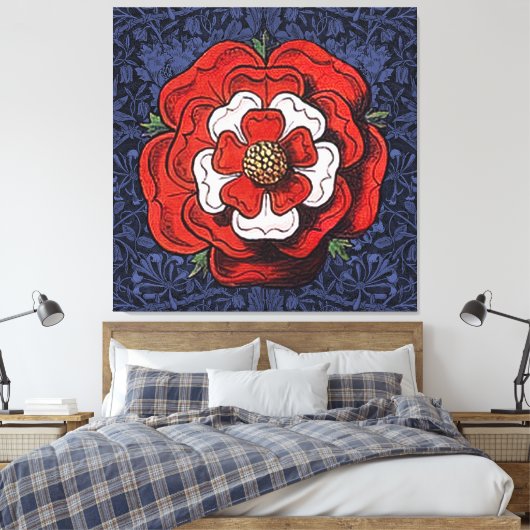 Tudor Roos Rood en Wit Canvas Afdruk (Insitu (Slaapkamer))