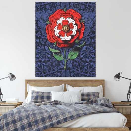 Tudor Roos Rood en Wit Canvas Afdruk (Insitu (Slaapkamer))