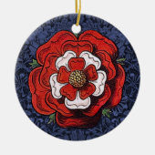 Tudor Roos Rood en Wit Keramisch Ornament (Voorkant)