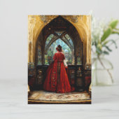 Tudor-vrouw in crimson gown bedankkaart (Staand voorkant)