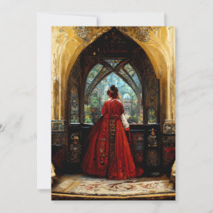 Tudor-vrouw in crimson gown bedankkaart