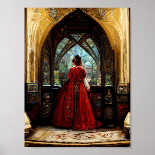 Tudor-vrouw in crimson gown poster (Voorkant)