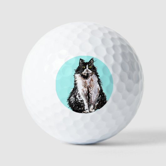 Tuexdo cat Cats Black White Waterverf Vader vader Golfballen (Voorkant)
