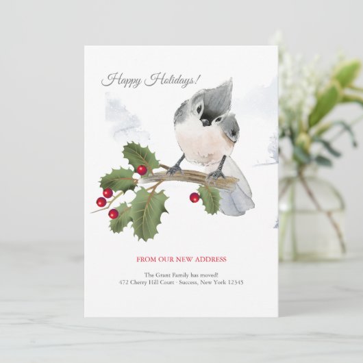 Tufted Bird op Berry Branch Holiday Bewegende Anno Kaart (Staand voorkant)