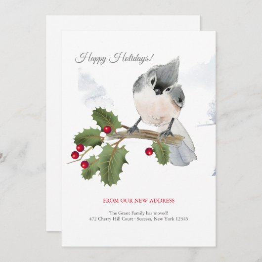 Tufted Bird op Berry Branch Holiday Bewegende Anno Kaart (Voorkant / Achterkant)