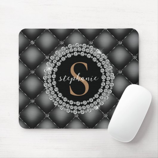 Tufted Black Diamonds Gold Monogram Elegant Luxury Muismat (Met muis)