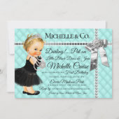 Tufted Blue Diamonds Pearls Princess 1st Birthday Kaart (Voorkant)