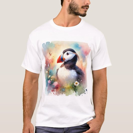 Tufted Puffin 190724AREF125 - Watercolor T-shirt (Voorkant)