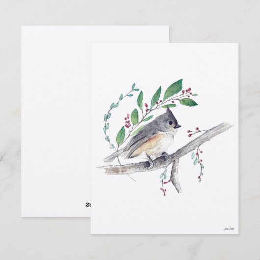 Tufted Titmouse Bird Art Feestdagenkaart (Voorkant / Achterkant)