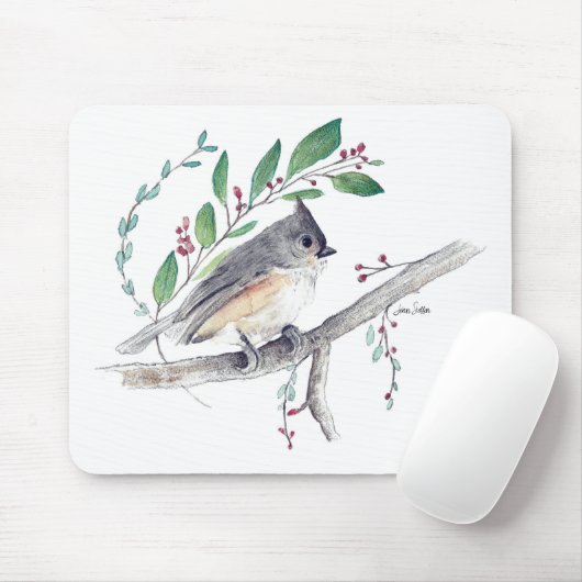 Tufted Titmouse Bird Art Muismat (Met muis)