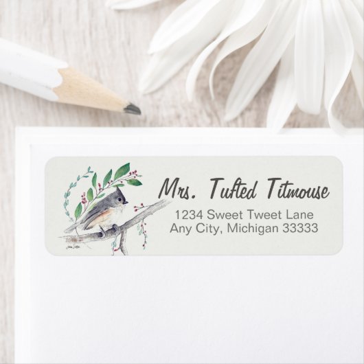 Tufted Titmouse Bird Art Return Label (Insitu)