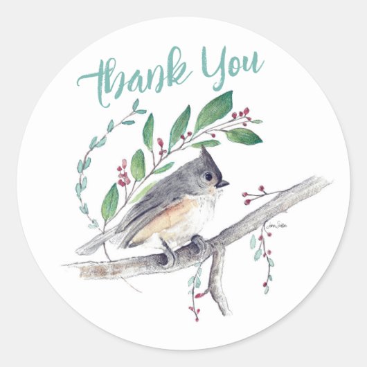 Tufted Titmouse Bird Art Ronde Sticker (Voorkant)