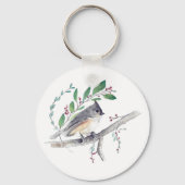 Tufted Titmouse Bird Art Sleutelhanger (Voorkant)