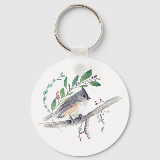 Tufted Titmouse Bird Art Sleutelhanger (Voorkant)