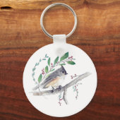 Tufted Titmouse Bird Art Sleutelhanger (Voorkant)