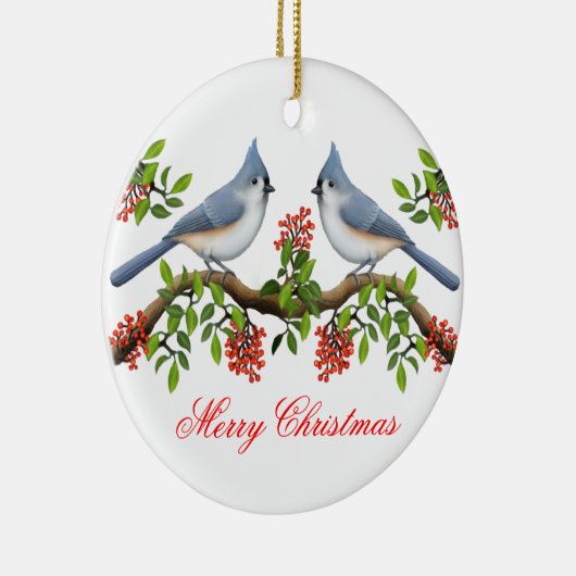 Tufted Titmouse Couple Holiday Ornament (Rechts)