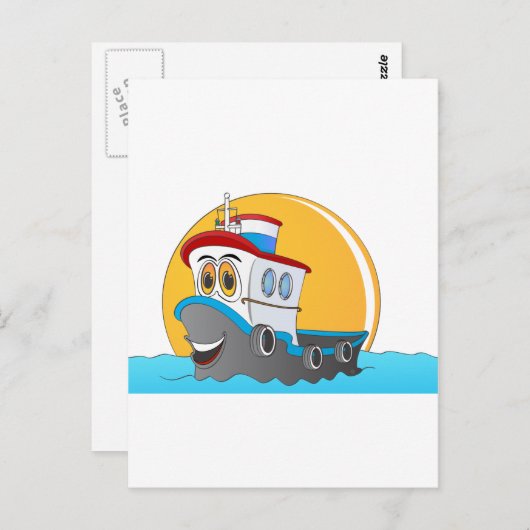 Tug Boat-Cartoon Briefkaart (Voorkant / Achterkant)