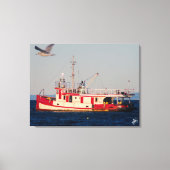 Tug Boat op Mutiny Bay met een vogel Canvas Afdruk (Voorkant)