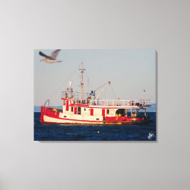 Tug Boat op Mutiny Bay met een vogel Canvas Afdruk