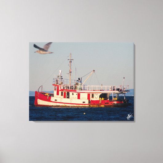 Tug Boat op Mutiny Bay met een vogel Canvas Afdruk (Voorkant)
