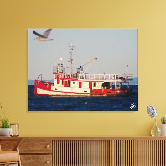 Tug Boat op Mutiny Bay met een vogel Canvas Afdruk (Insitu (Woonkamer))
