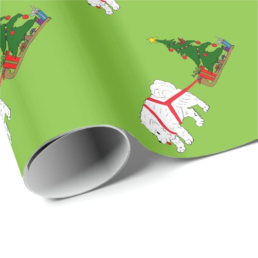 Tug de Samoyed die kerstboom aan het trekken is Cadeaupapier (Rol Hoek)