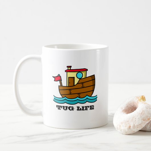 Tug Life Cartoon Sleepboot Persoonlijk Koffiemok (Met donut)