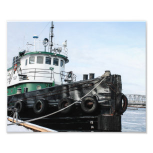 Tugboat in Icy Water of Sturgeon Bay Foto Afdruk