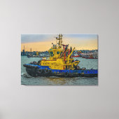 Tugboat sailing at river, montevideo, uruguay canvas afdruk (Voorkant)