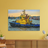 Tugboat sailing at river, montevideo, uruguay canvas afdruk (Insitu (Woonkamer))