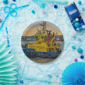 Tugboat sailing at river, montevideo, uruguay papieren bordje (Feest)