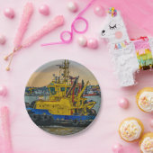 Tugboat sailing at river, montevideo, uruguay papieren bordje (Feest)