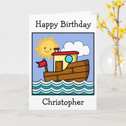 Tugboot Birthday Kaart (Gele Bloem)