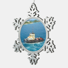Tugboot in Nassau Tin Sneeuwvlok Ornament